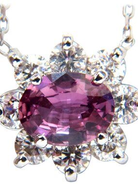 2.06ct natural purple pink sapphire cluster diamond necklace 14kt*